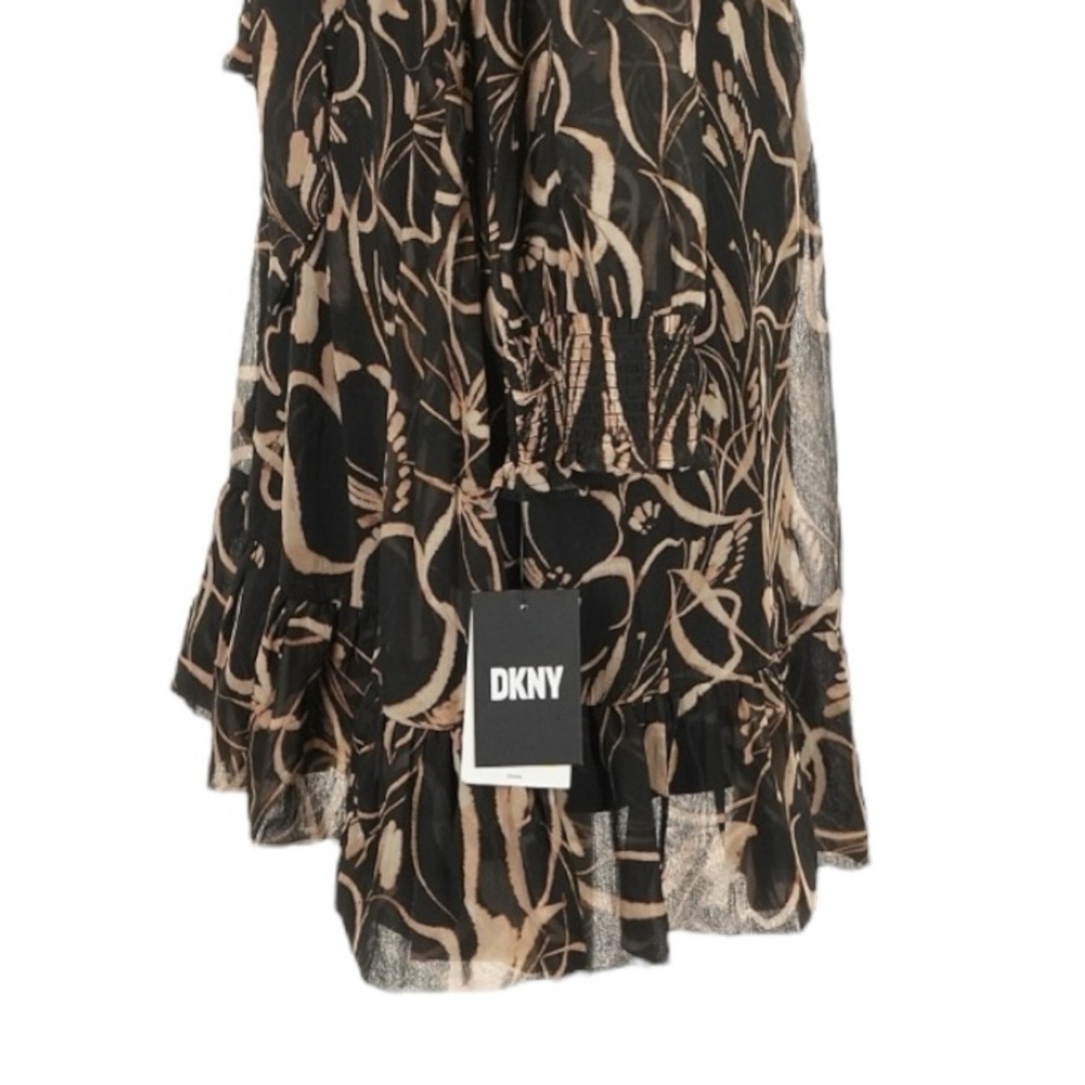 DKNY Printed Chiffon Long Sleeve A-Line Dress Black Beige Floral NWT 4 MSRP $139 - Picture 7 of 9